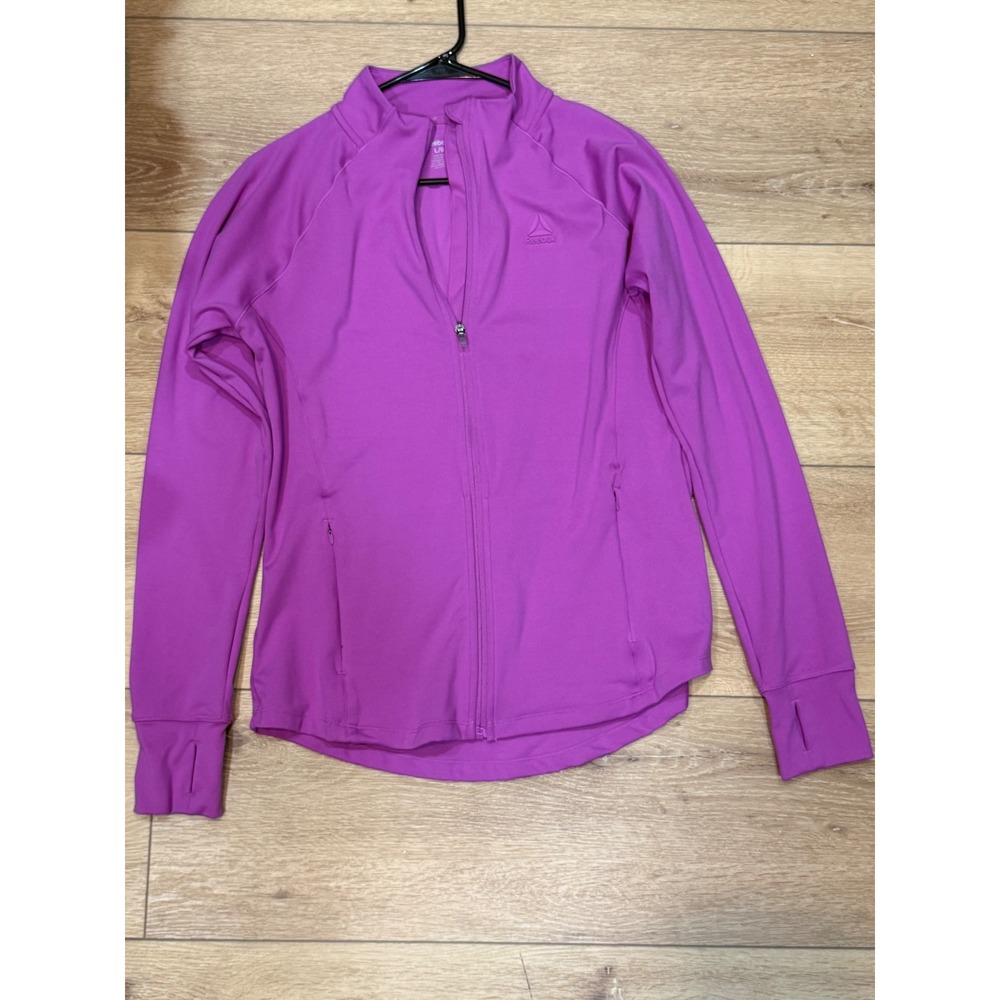 Reebok‎ Womens Purple Full Zip Athletic Jacket Thumbholes Mock Neck Large
